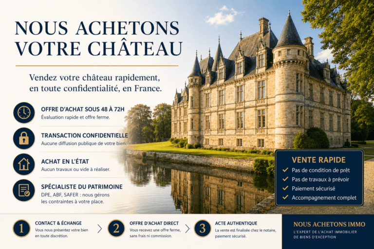 Nous Achetons votre Manoir ou Château : Vendre un château rapidement en France