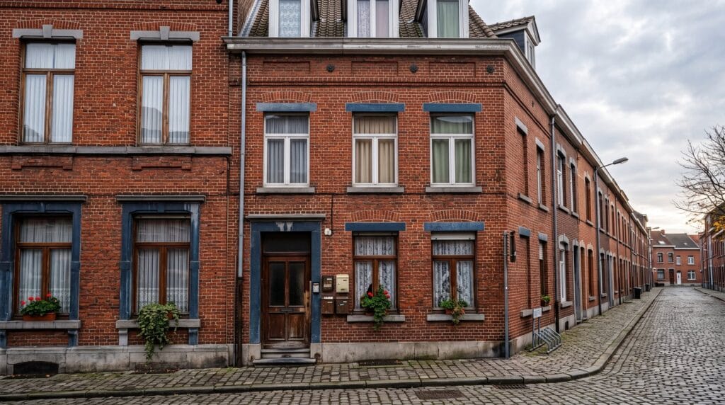 Immeuble de rapport en briques dans une rue de Liège