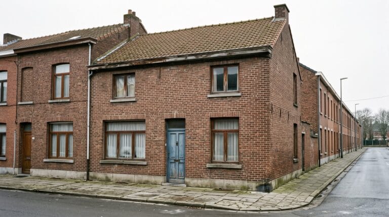 Maison de rangée en briques des années 1950 avec ses châssis d'origine, en Wallonie